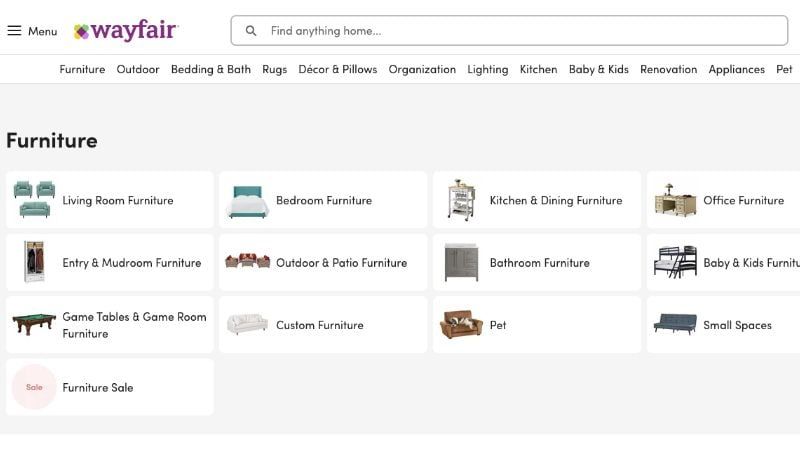 A Screenshot of Wayfair as One of the Most Popular Platforms for Online Product Promo and Sales