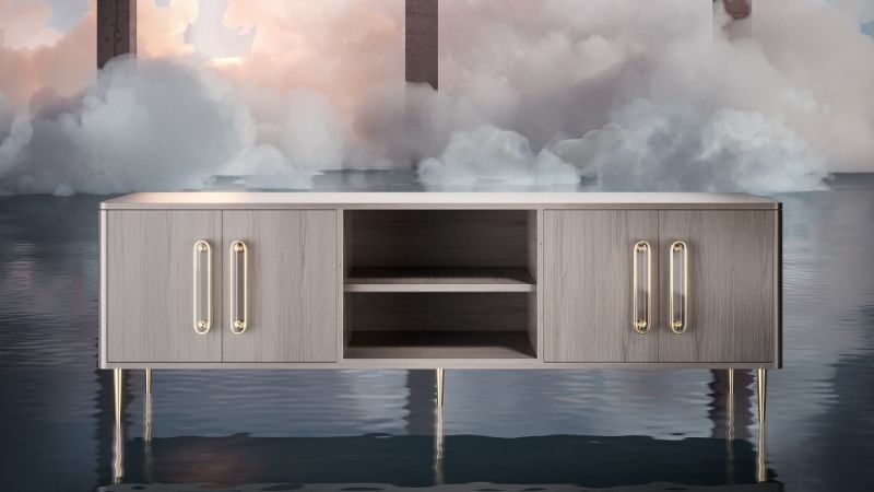 A Hero Shot Type of 3D Images Showing Cabinetry With Smoke and Water