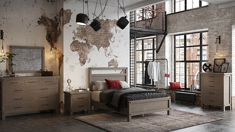 Lifestyle Furniture Render for a Loft Bedroom Set