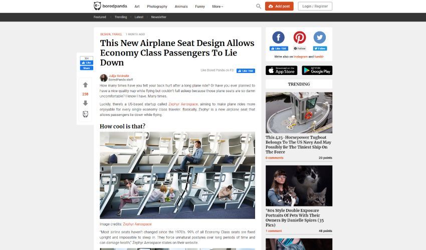 3D rendered image of new airplane seat design showcasing 3D furniture modeling and visualization