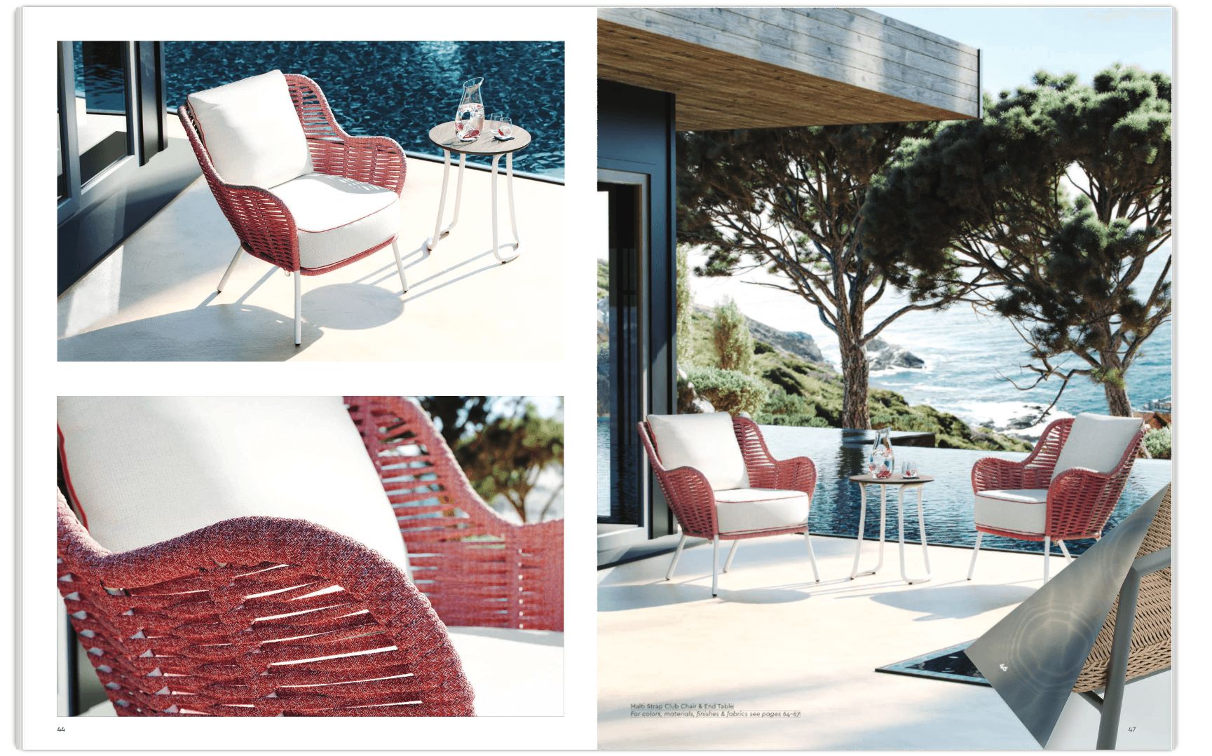 3D modeling used for an offline product catalog showing outdoor chairs with detailed materials, proportions, and realistic setting
