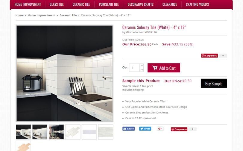 Photorealistic Lifestyle 3D Render for White Tile in Kitchen Interior