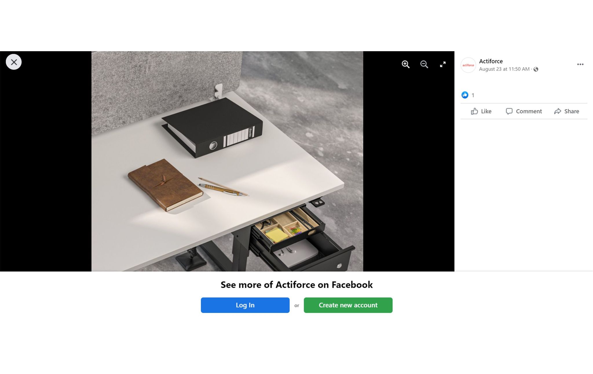 3D furniture modeling and rendering of an office desk with open drawer, showcasing 3D product visualization and realistic rendering.