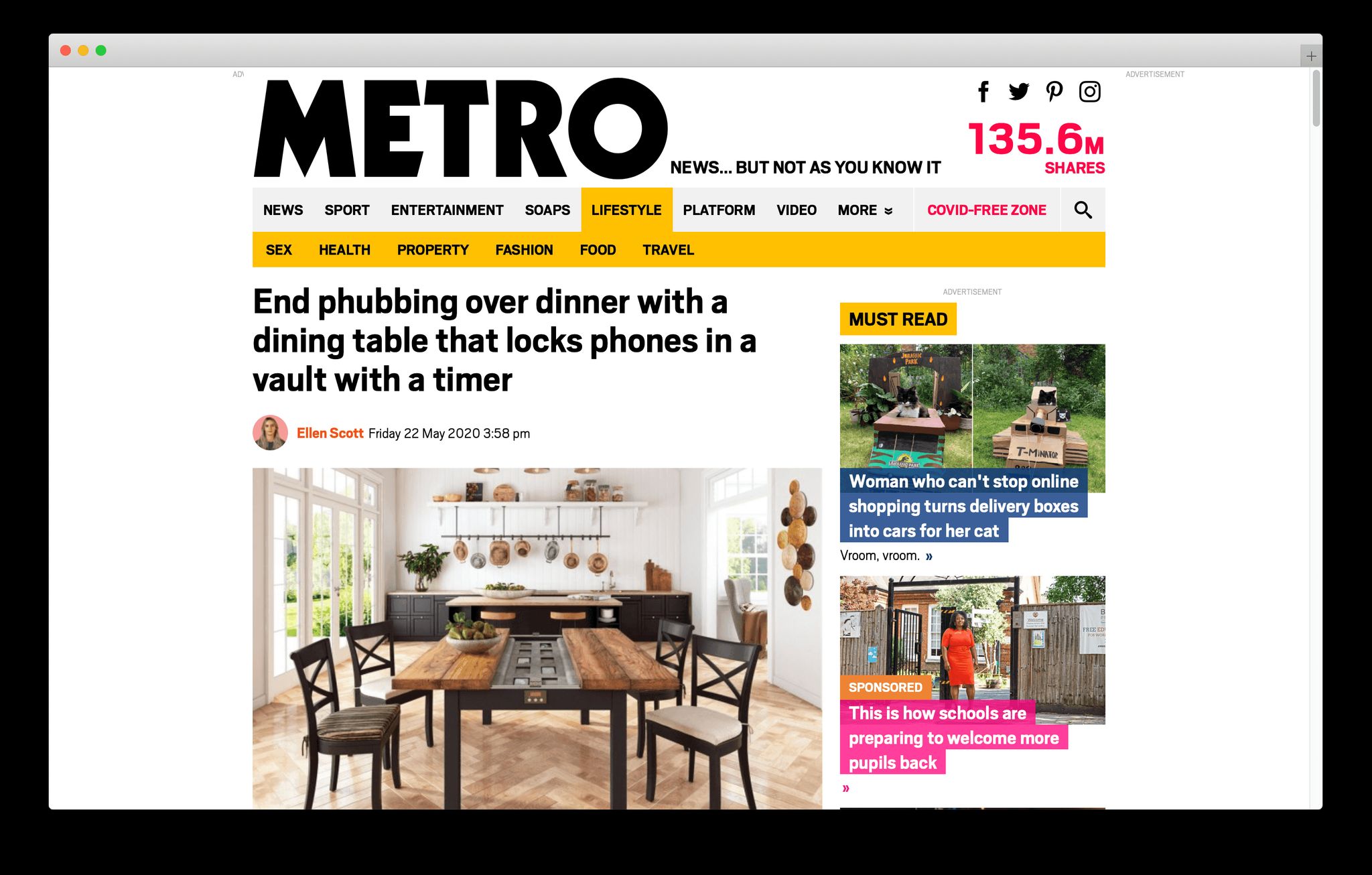 3D furniture modeling and rendering of a dining table with a phone vault, showcasing 3D interior visualization and photorealistic CGI.