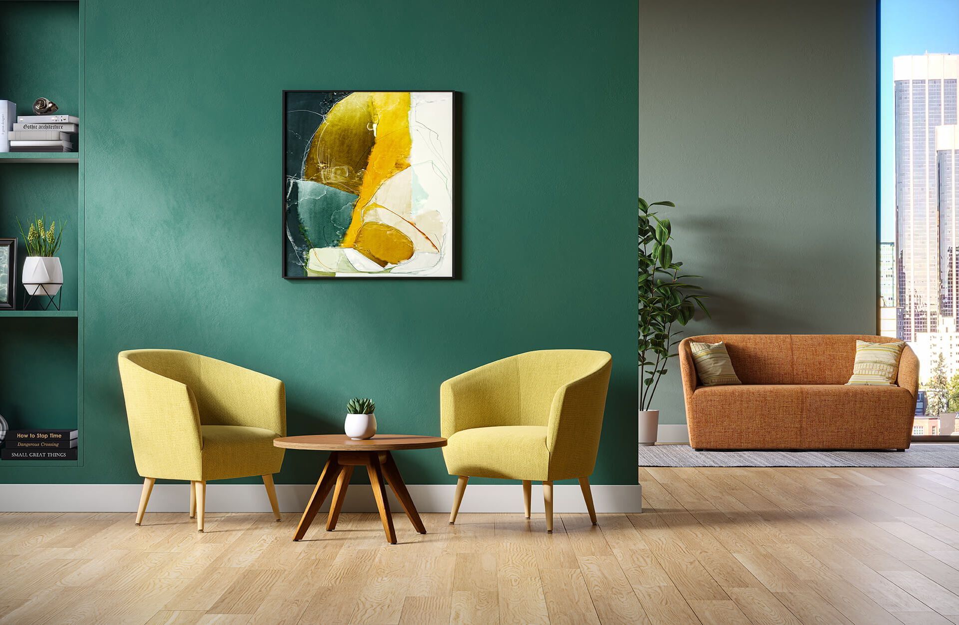 Yellow Chairs Lifestyle 3D Rendering