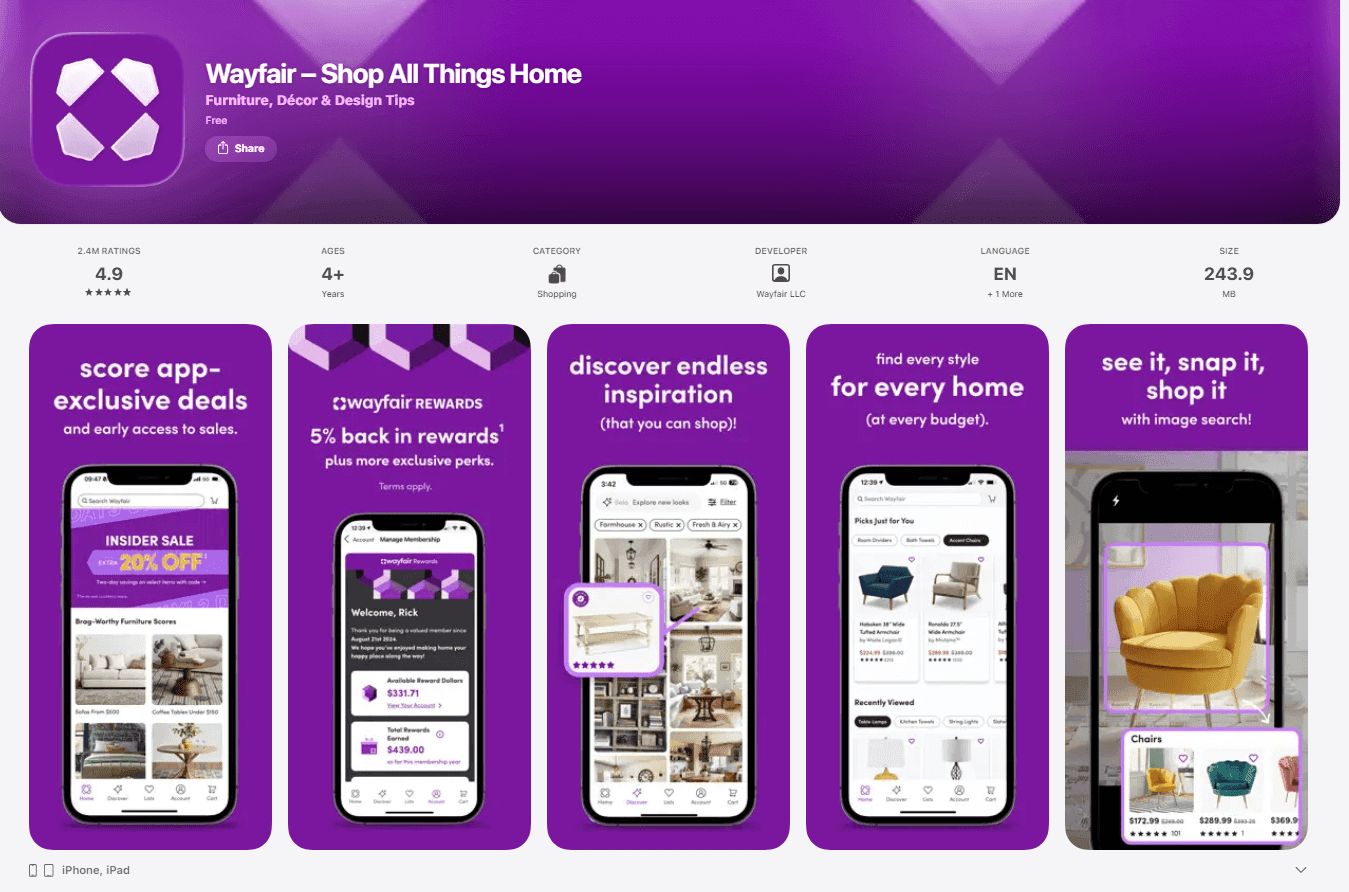 Wayfair Furniture Shopping App