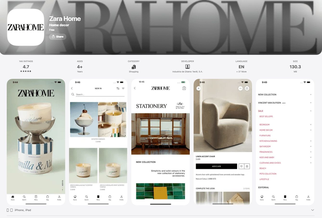 Zara Home Furniture Shopping App