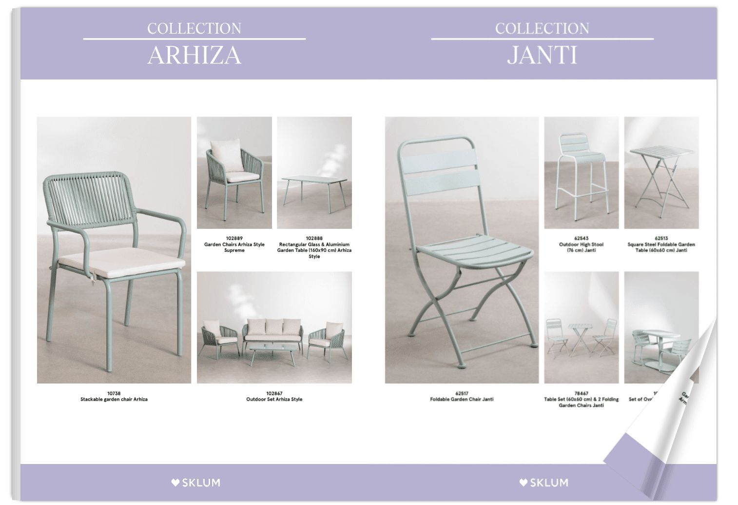 Furniture catalog spread featuring chair product renderings