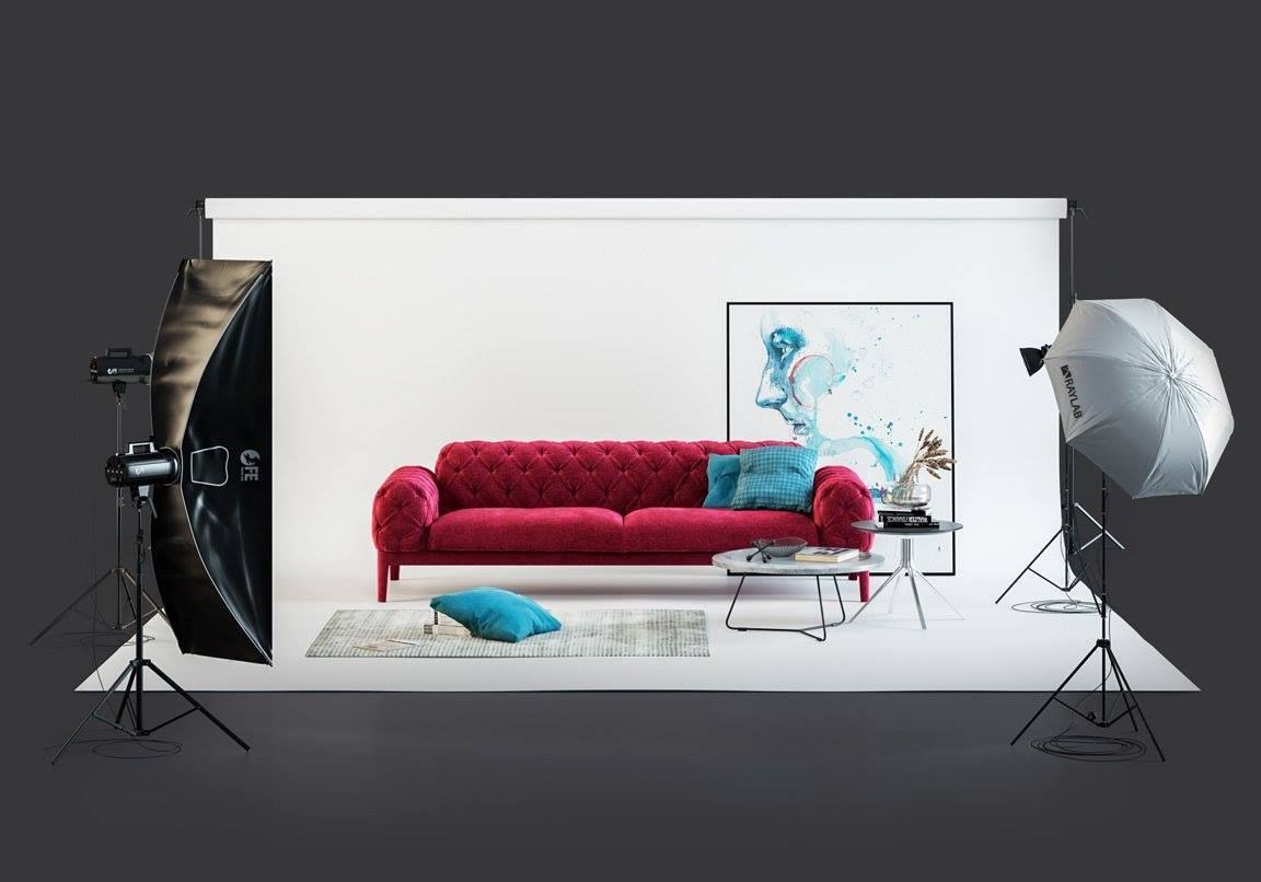 product photography showing a sofa during a professional photo shoot