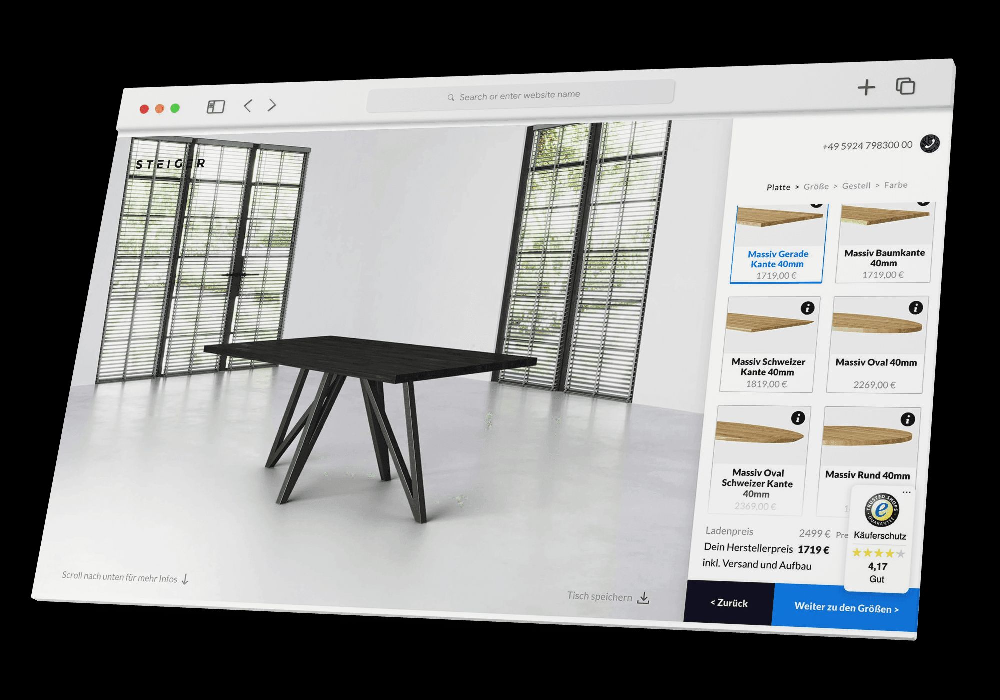 Table Configurator 3D Rendering Project for Steiger Moebel