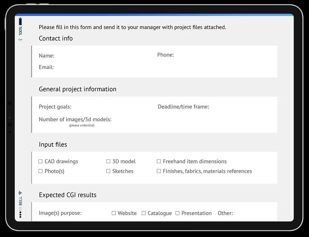 Brief for 3D rendering task with project information