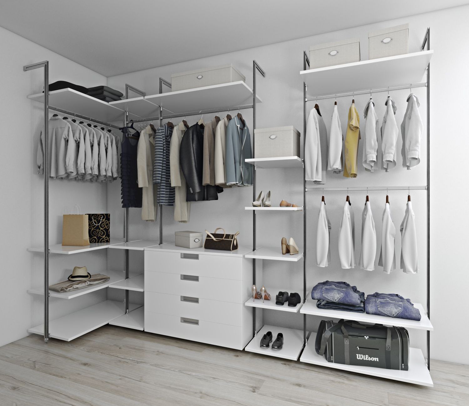 Cupboard with Clothing in a Room 3D Visualization