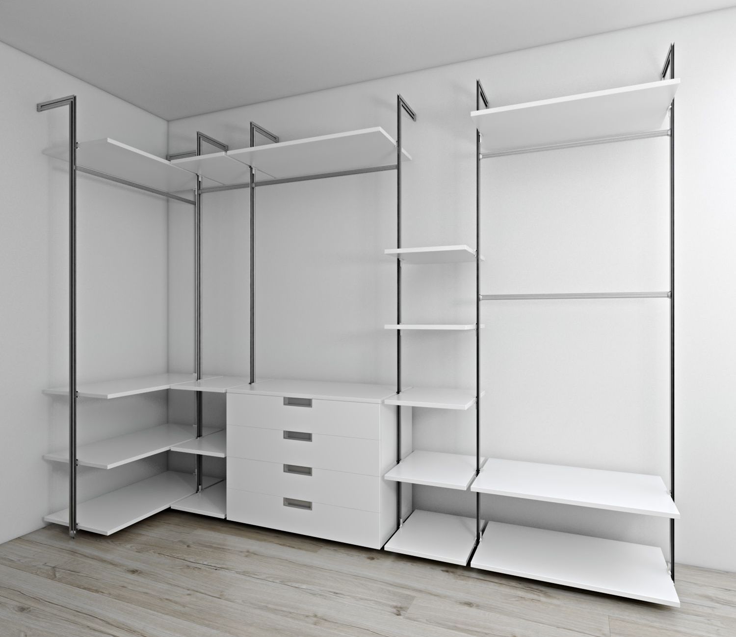 Cupboard with Open Shelving in a Room 3D Rendering