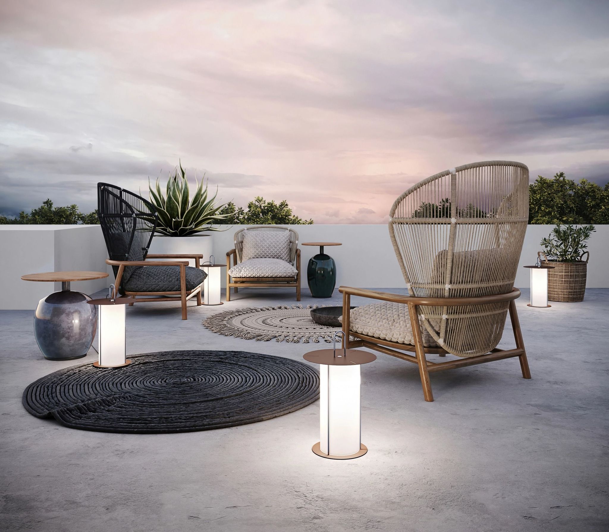 Outdoor Chairs Rendering with a Landscape