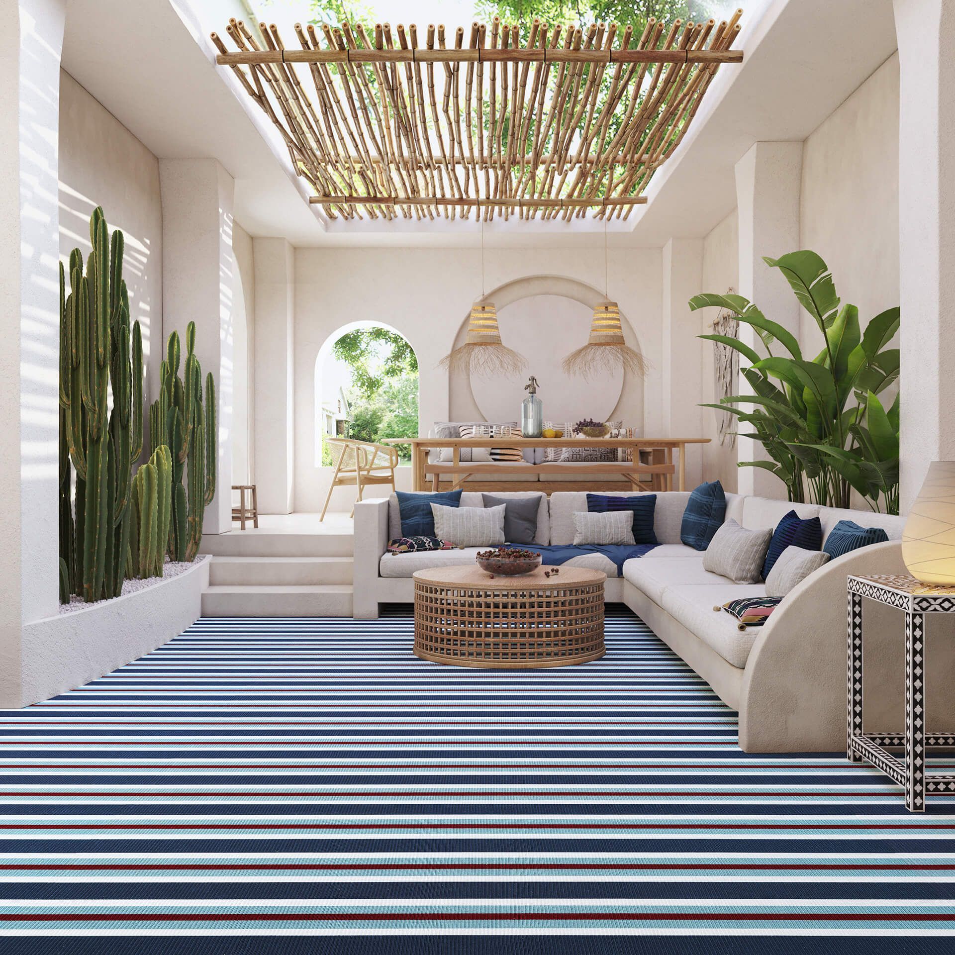 Dark Blue Stripy Patio Carpet CGI