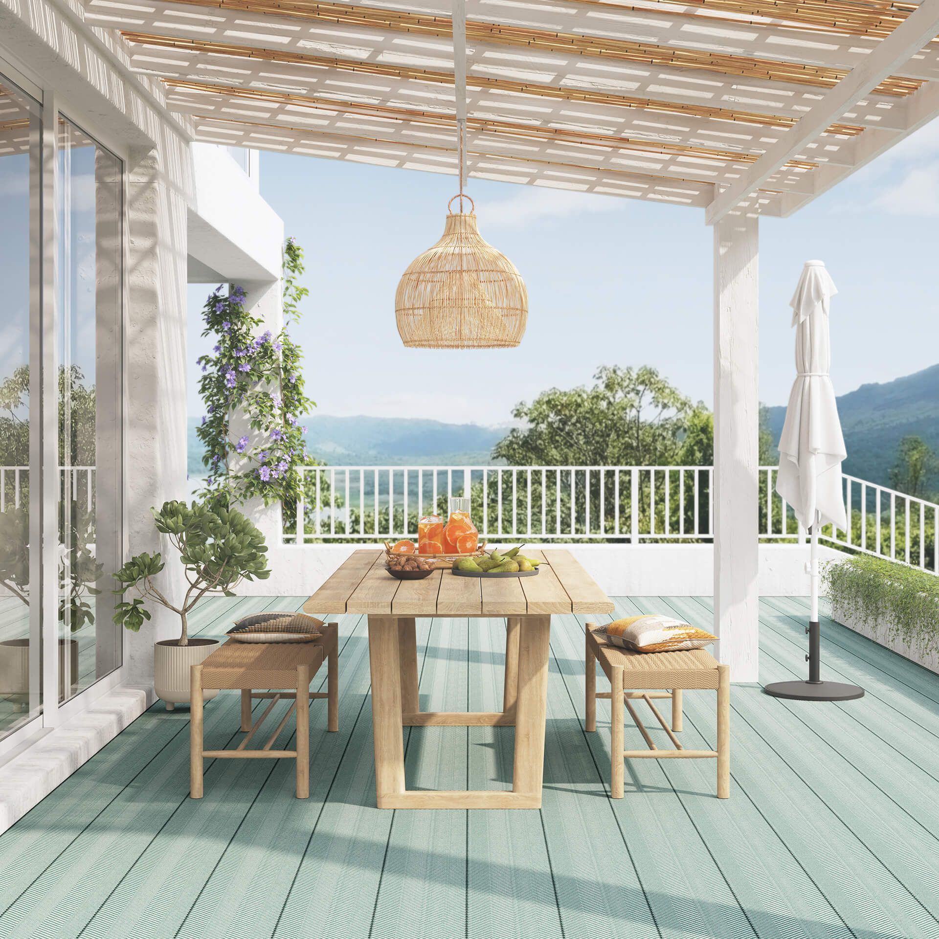 Green Stripy Pateo Carpet CGI