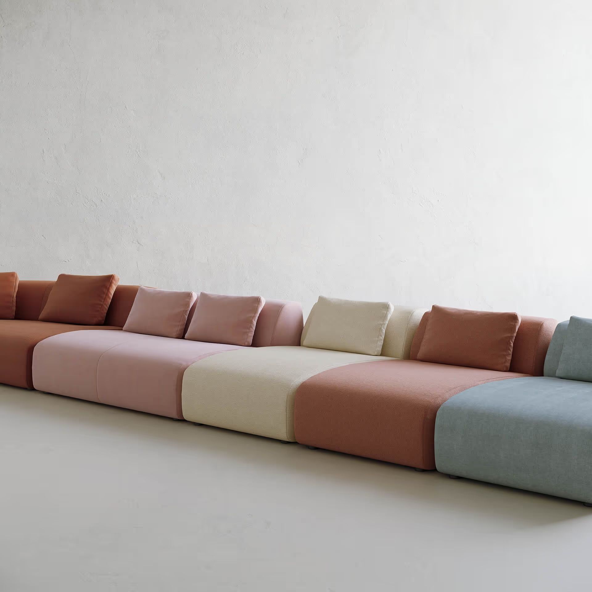 3D Visualization for a multicolored sofa on white background
