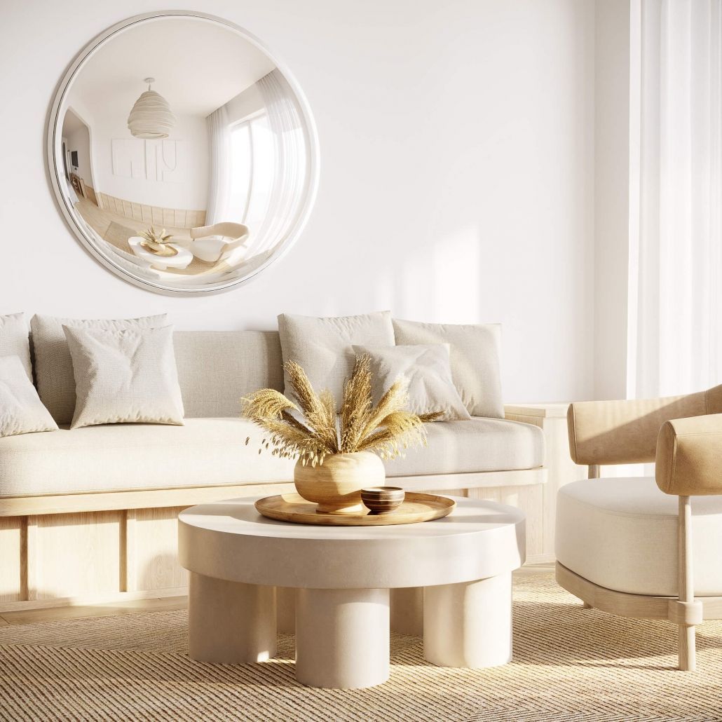 3D Rendering for a Beige Living Room