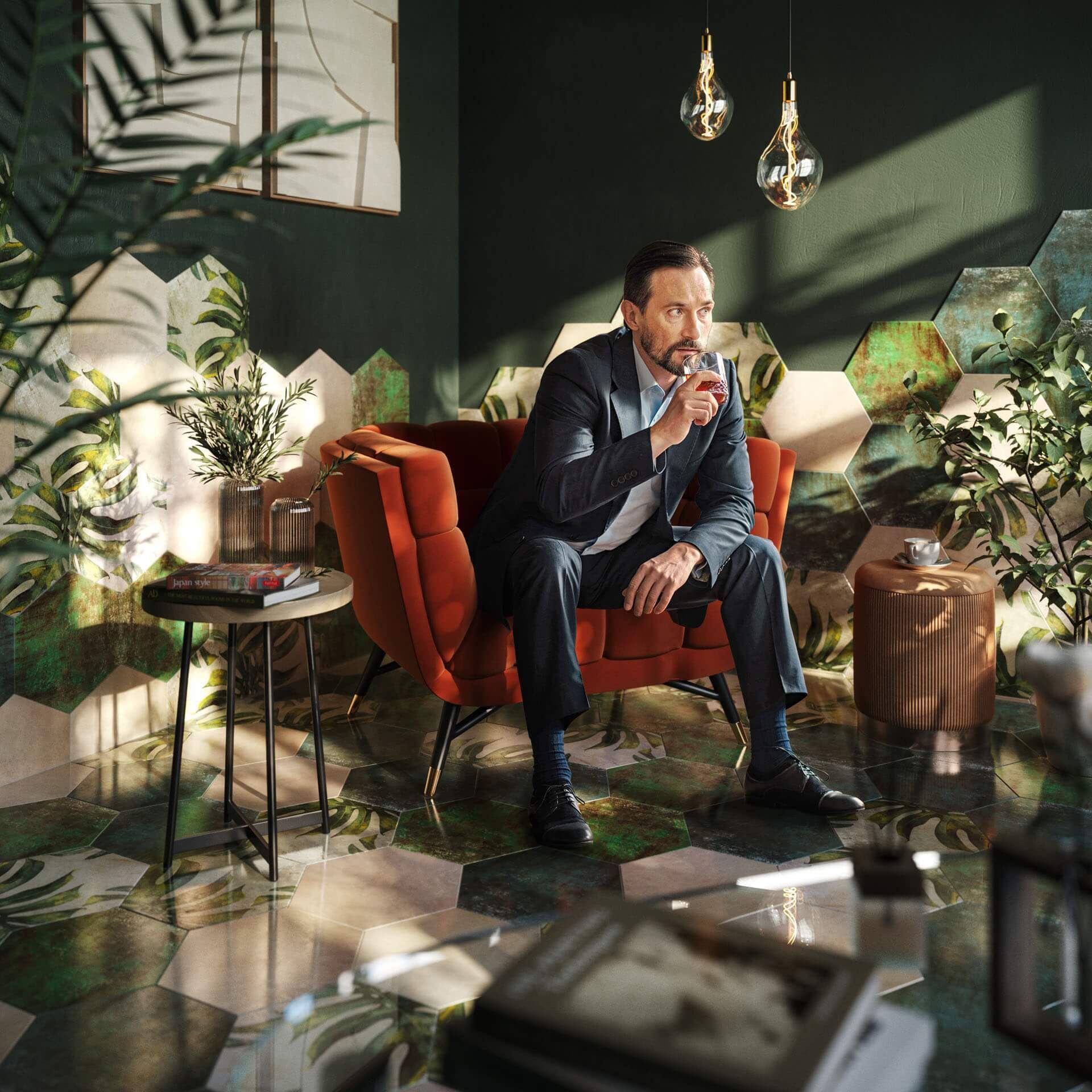 3D Visualization with a Character Model for Tile Advertising