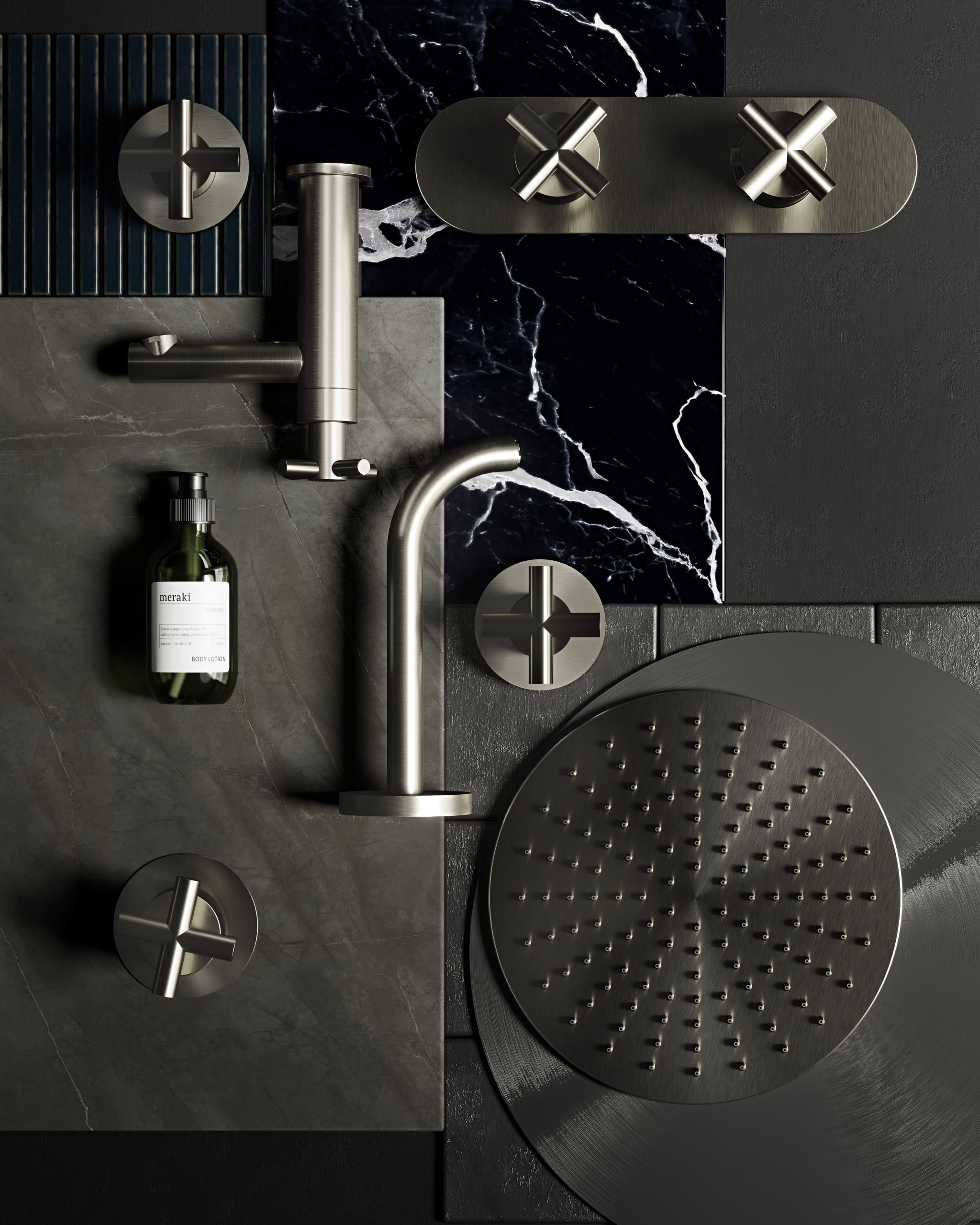 Bathroom Fittings in a Flat-Lay 3D Render