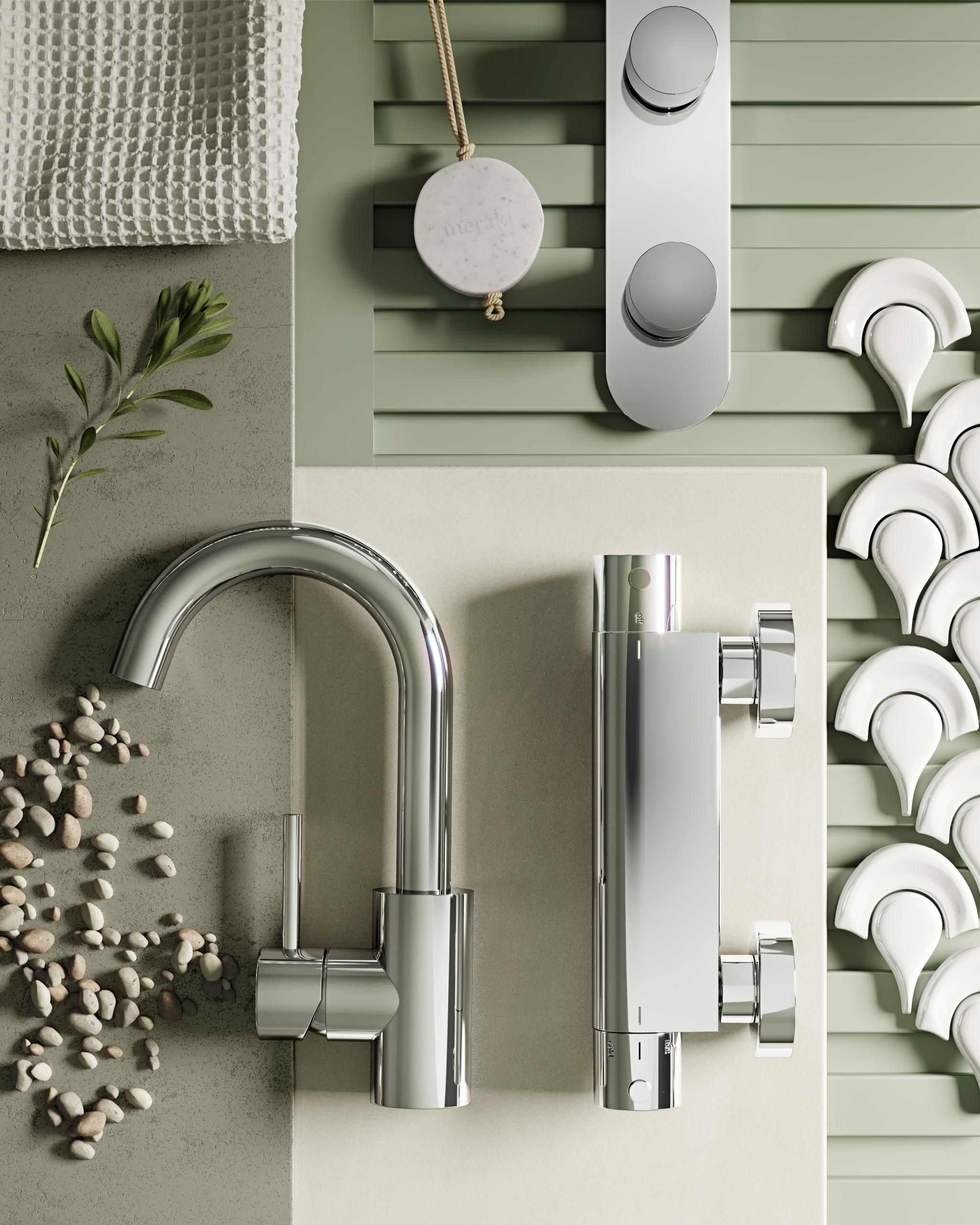 Bathroom Fixtures in a Flat-Lay Render