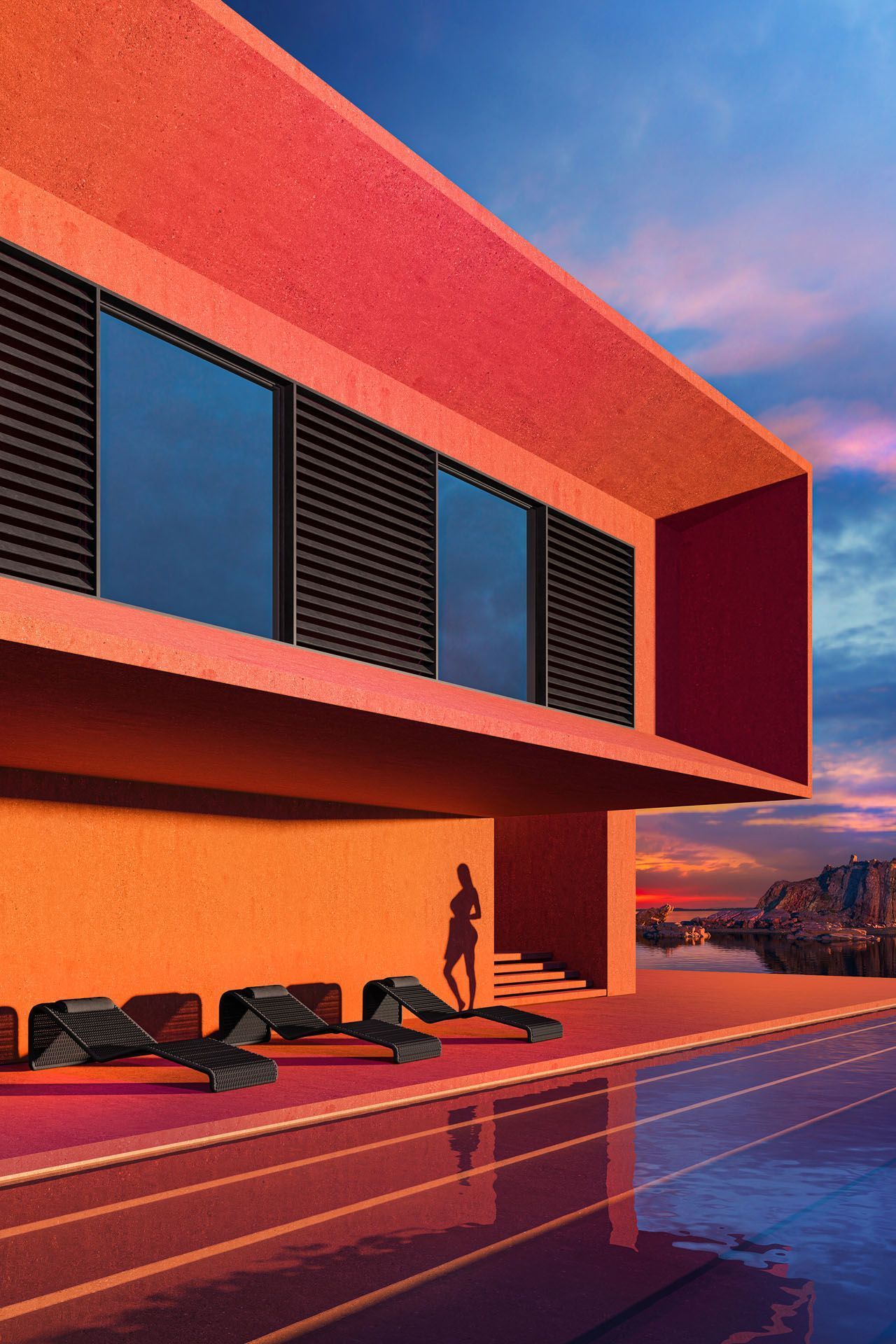 Poolside Furniture Set 3D Rendering