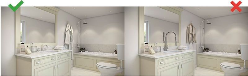 Wrong and Correct 3D Renderings for Bathroom Furniture and Objects