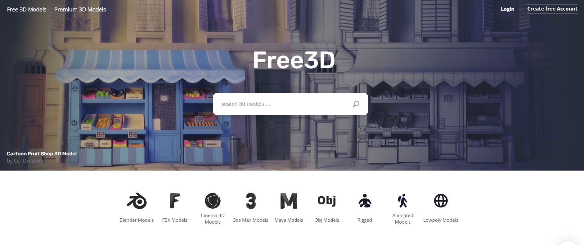 Free3D for downloading 3D models