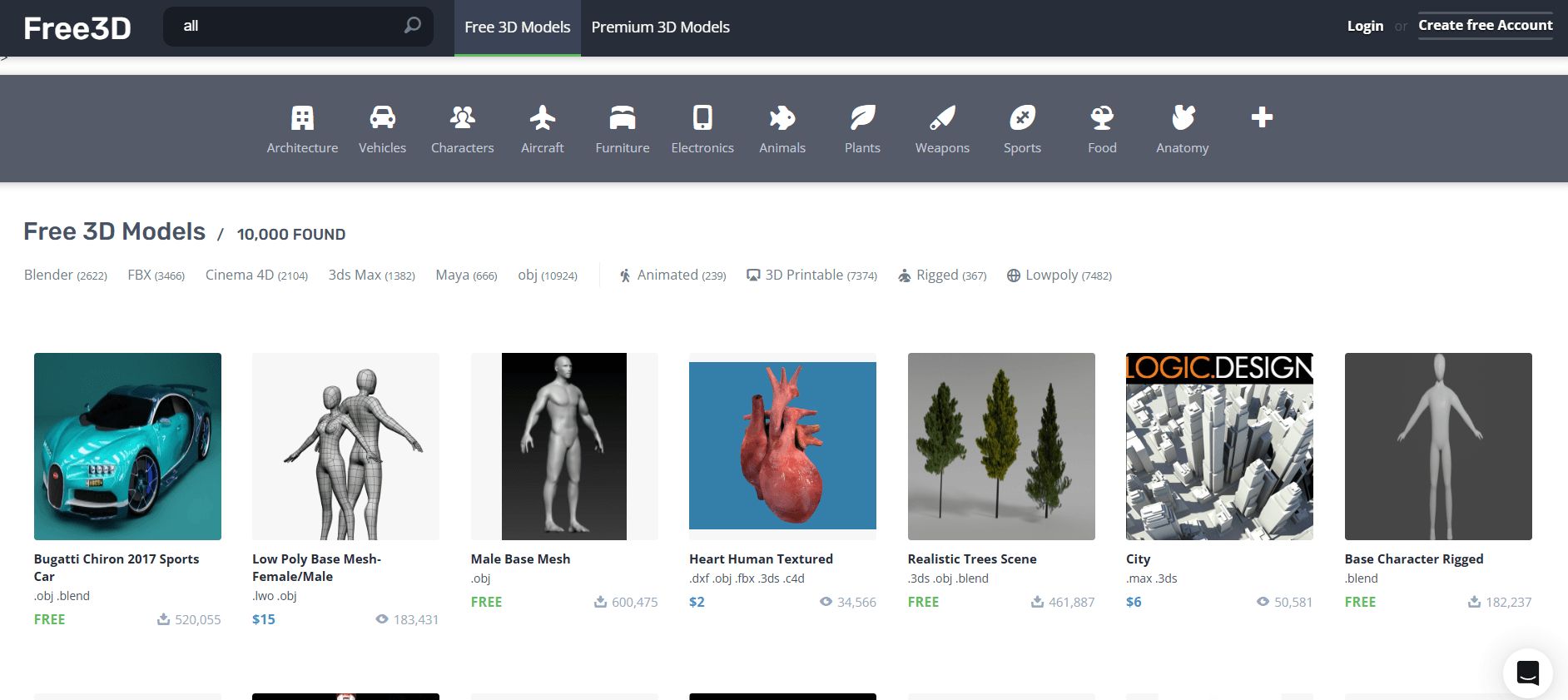 Free3Dmodels for downloading 3D assets