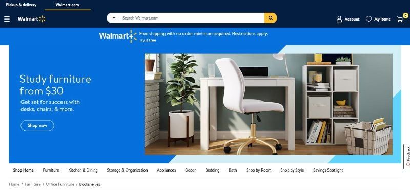 A Screenshot of Walmart Online Store Where Brand Can Sell their Furniture