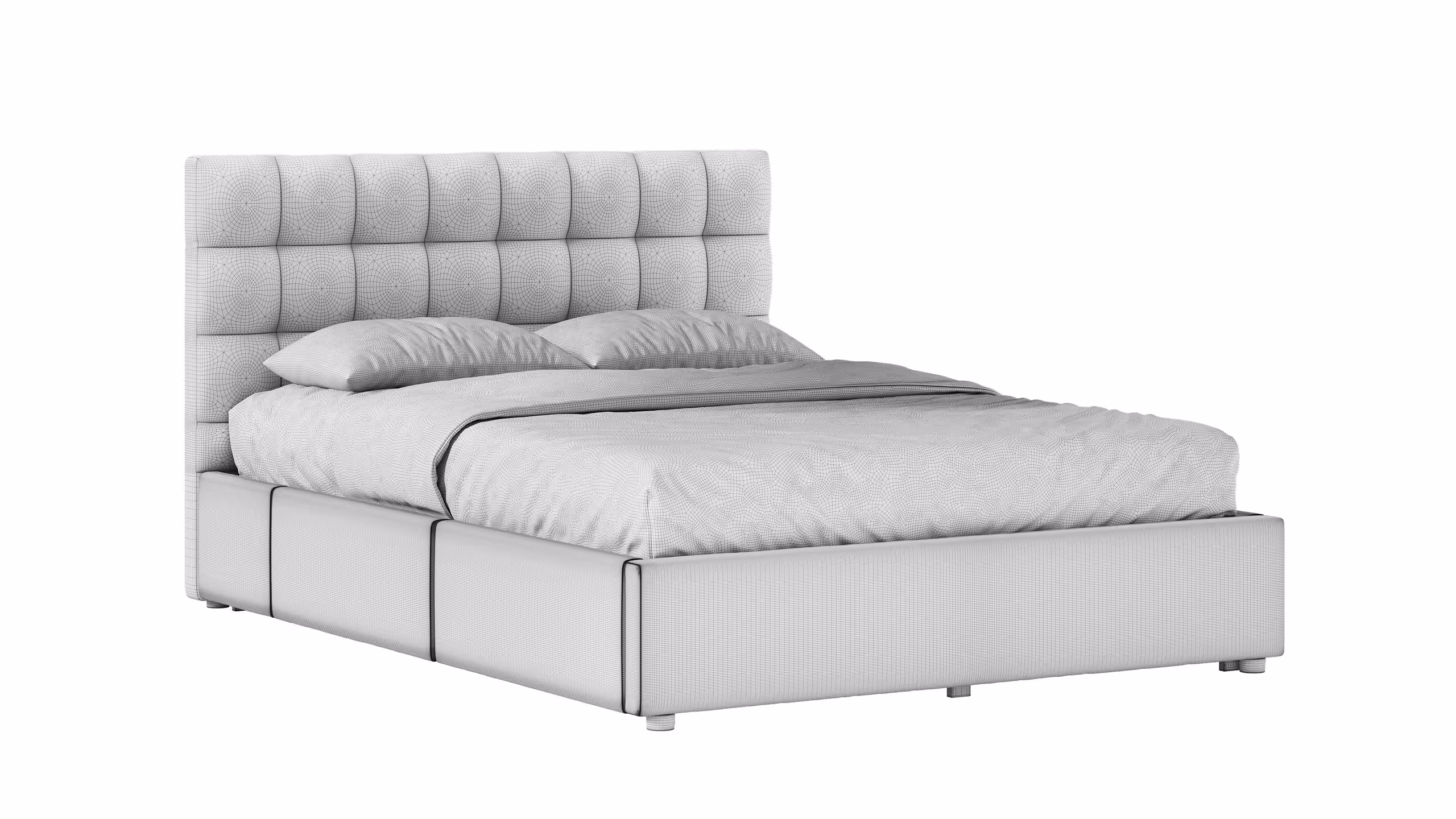 Grayscale 3D Model of a Modern Bed