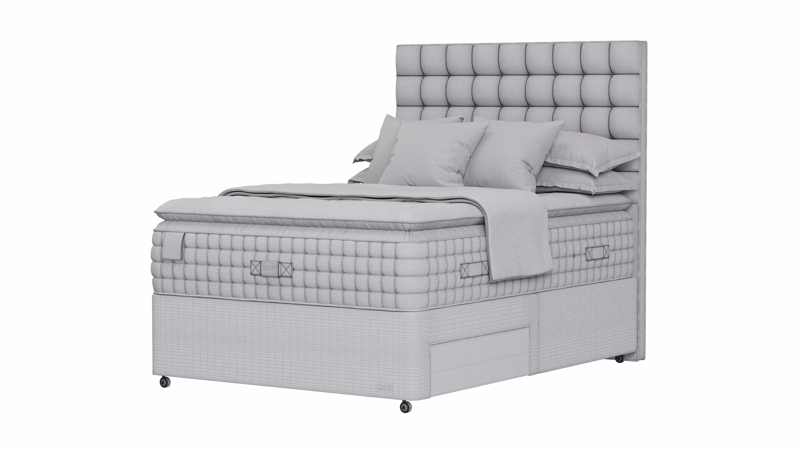 Grayscale 3D Model of a Bed