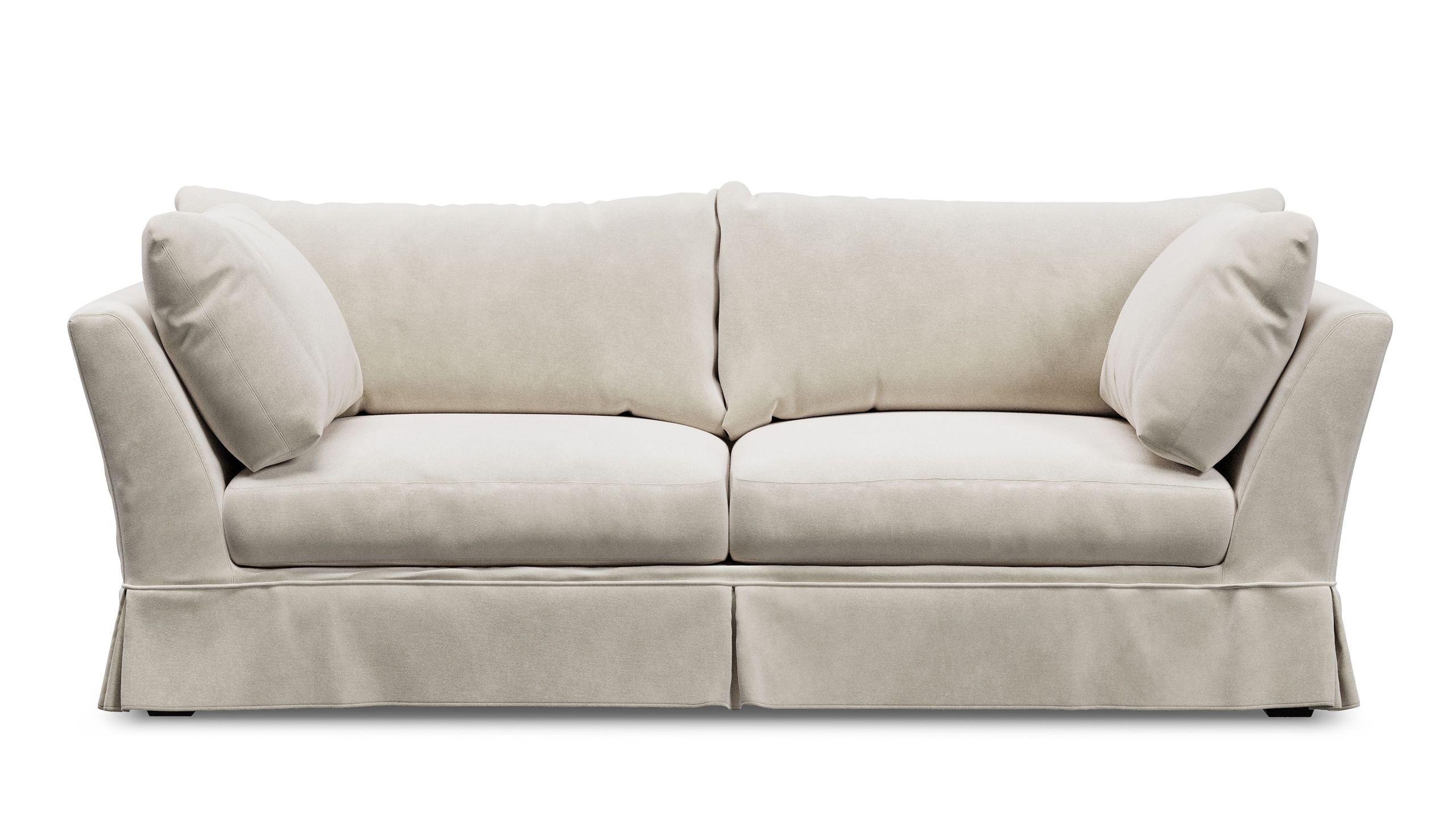 White background 3D render of a modern beige sofa.