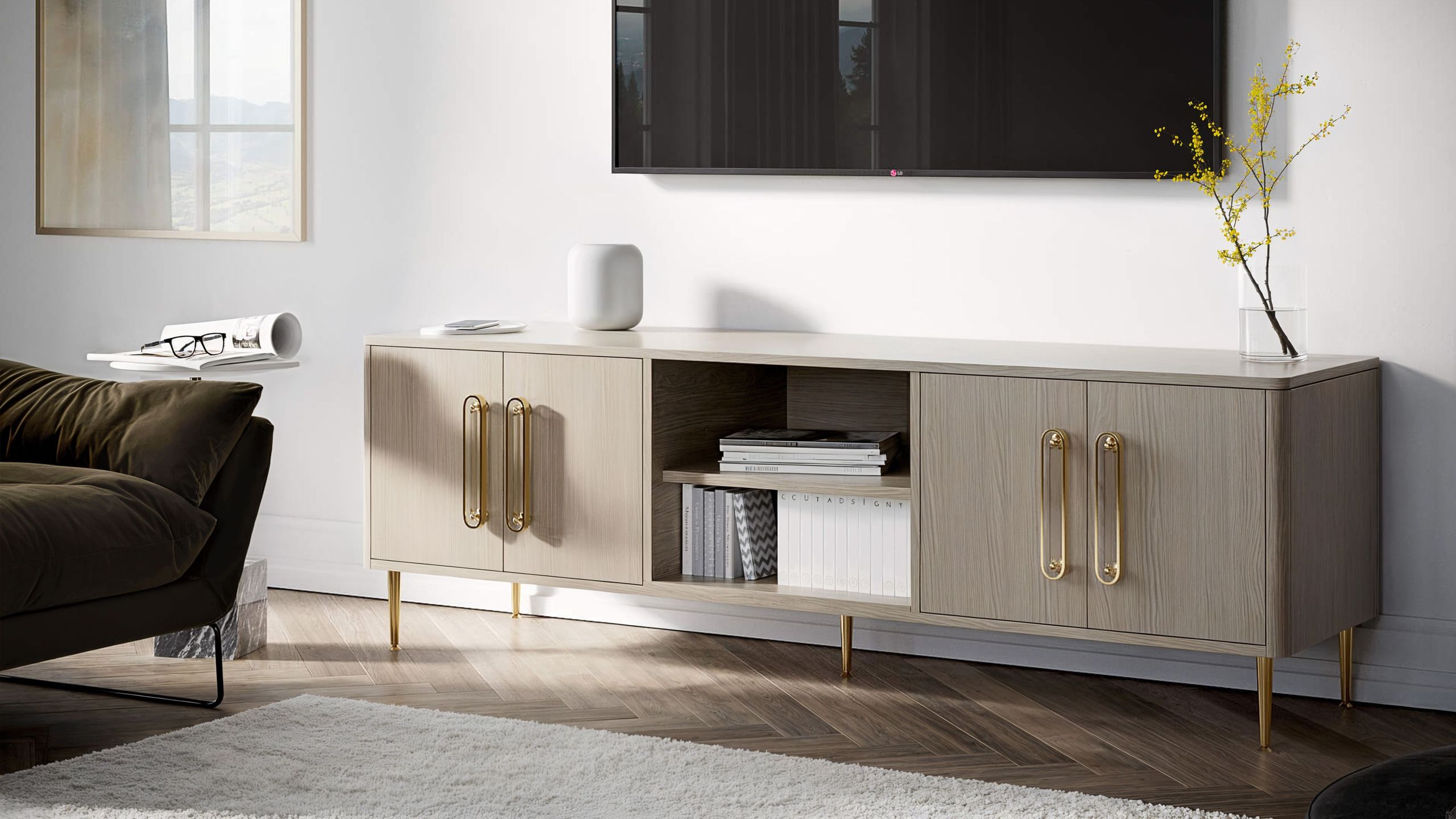 3D Furniture Modeling and Rendering Showcasing a Media Console