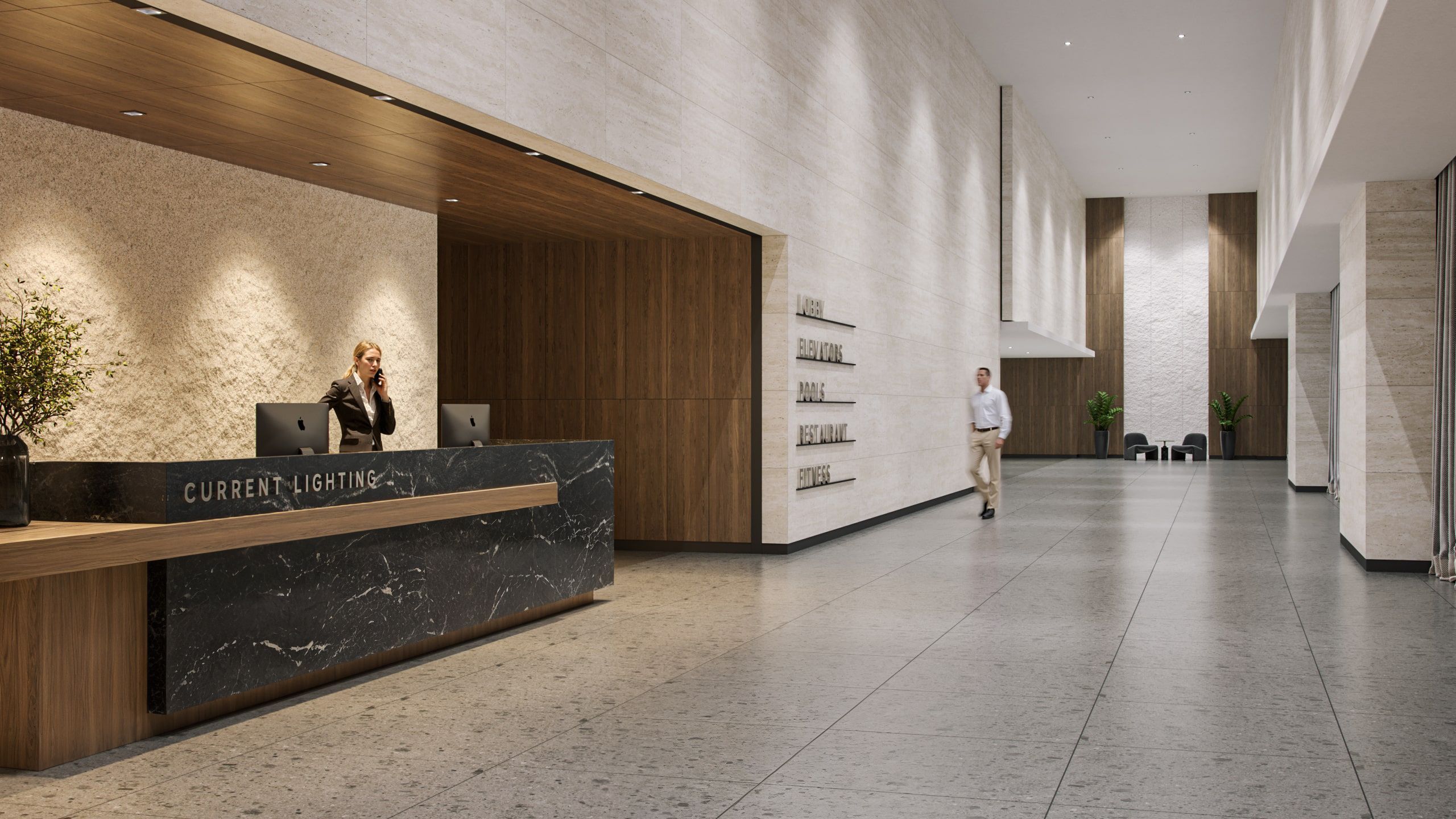 Lifestyle 3D Rendering of Tiles in a Commercial Space