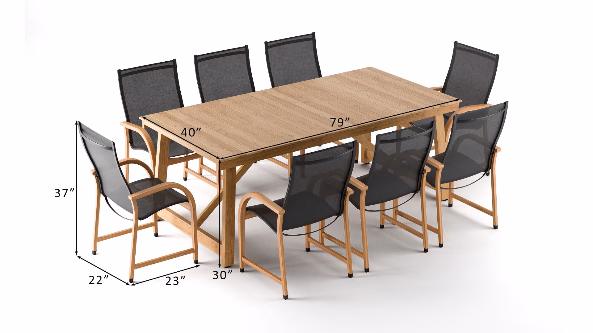 3D rendered furniture visualization of a dining table and chairs, showcasing realistic product rendering and 3D modeling.