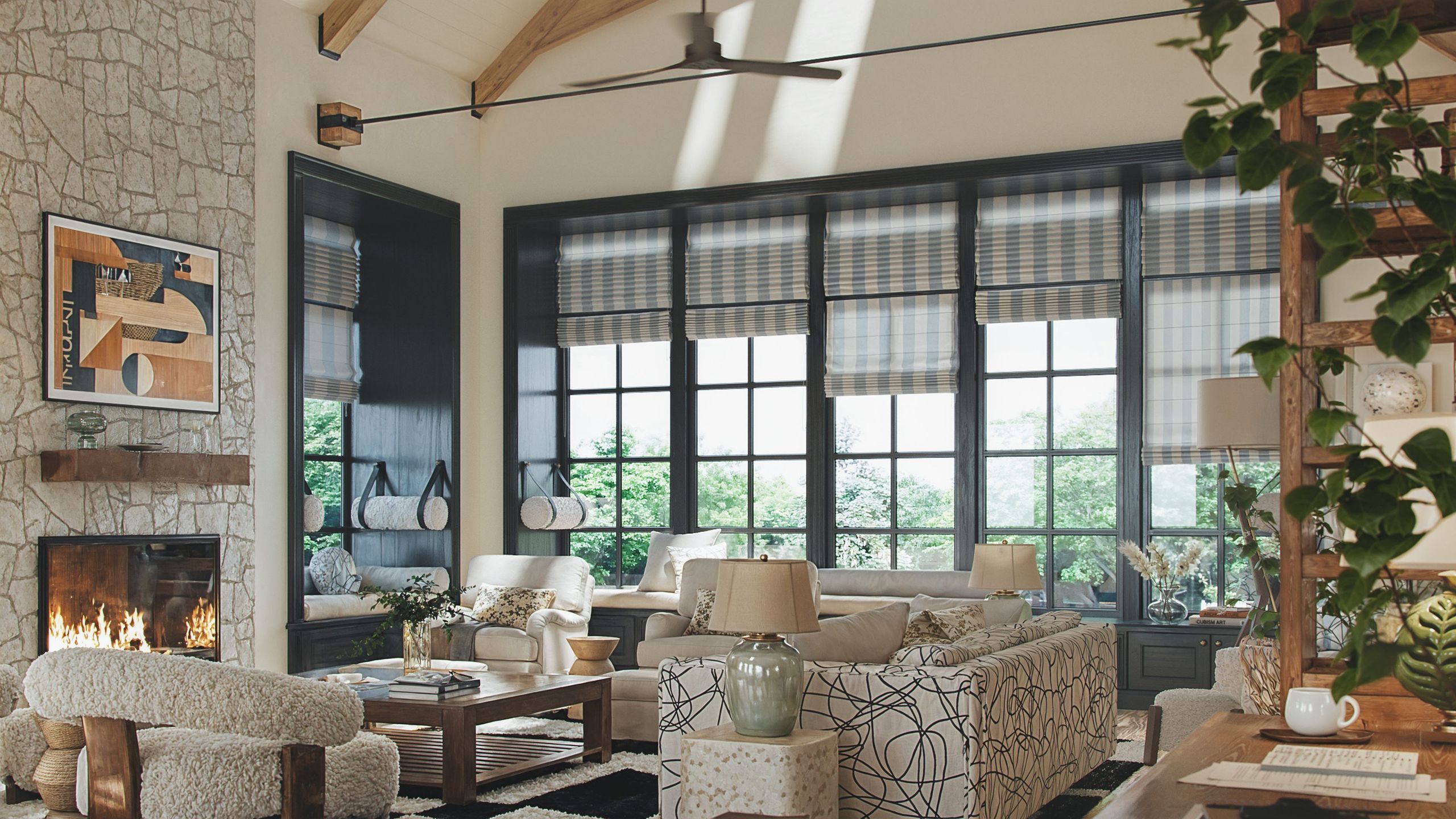 High-quality 3D rendering of a Modern Living Room with Bespoke Blinds