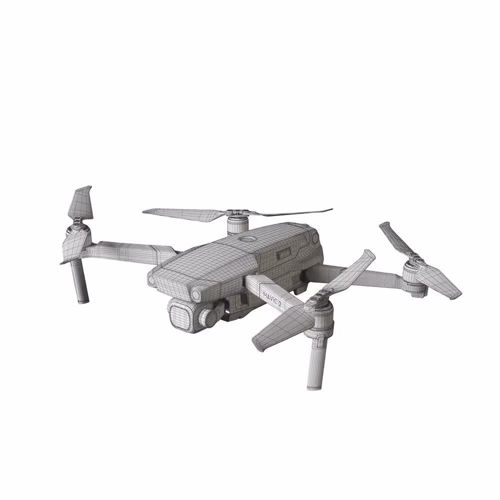 High-quality 3D model and rendering of a drone showcasing detailed 3D product visualization and CGI rendering