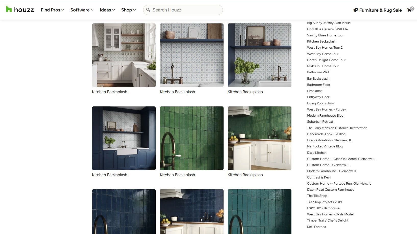 3D Visualization showing a collection of kitchen backsplash tile designs on Houzz