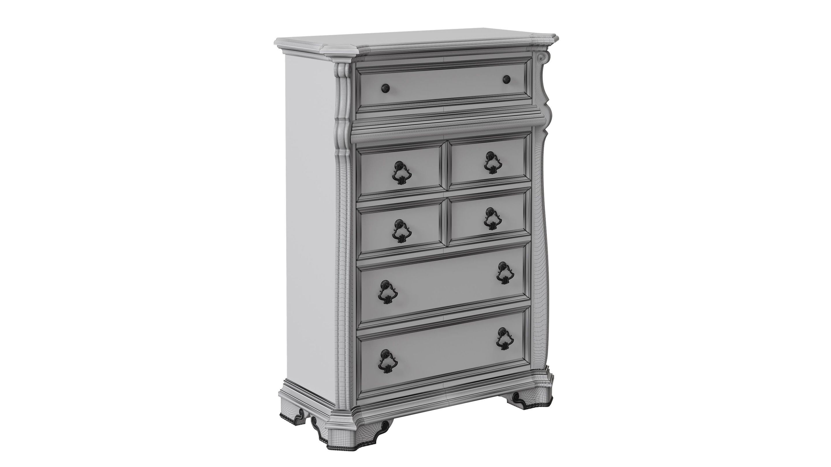 High-quality 3D rendered furniture visualization of a classic dresser showcasing detailed 3D modeling and texturing.