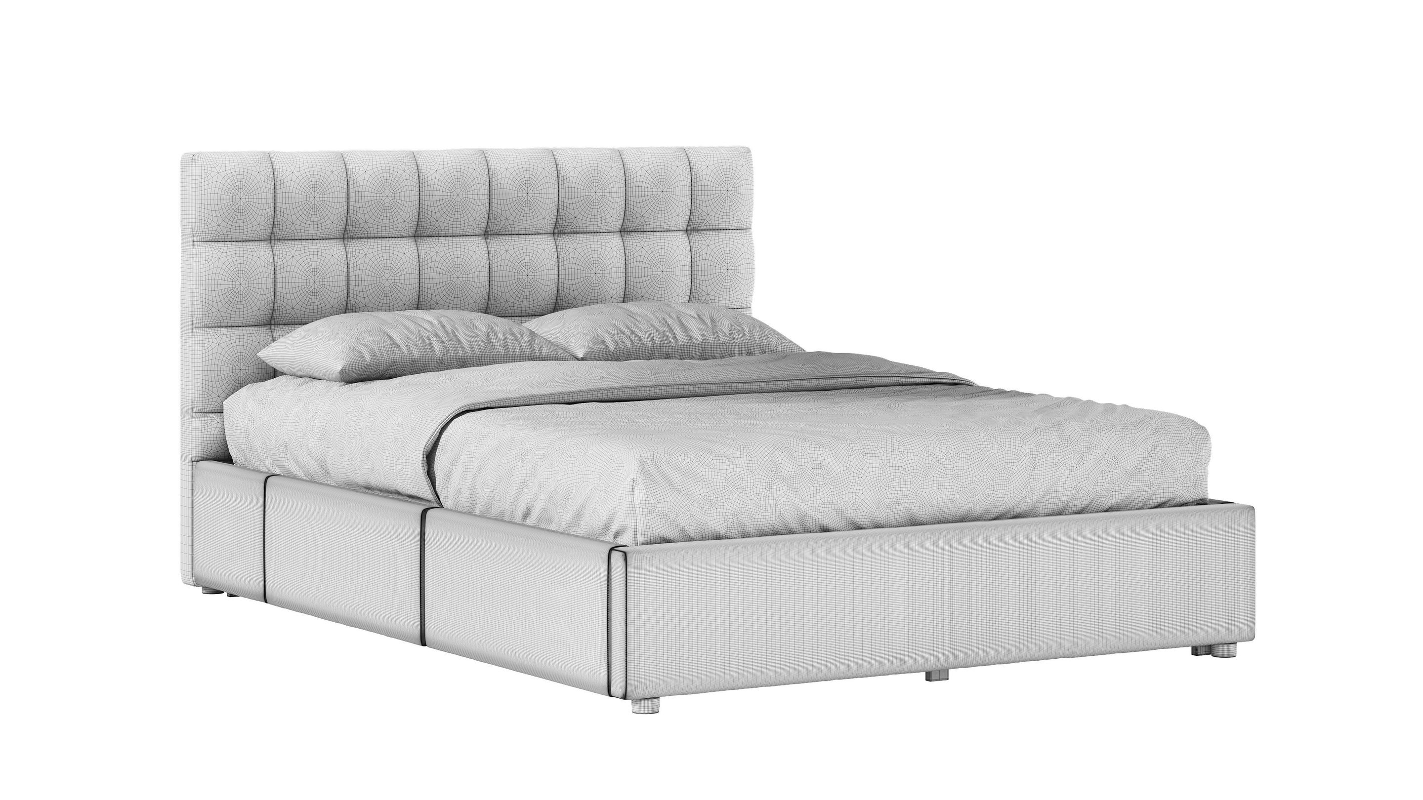 Grayscale 3D Model of a Modern Bed