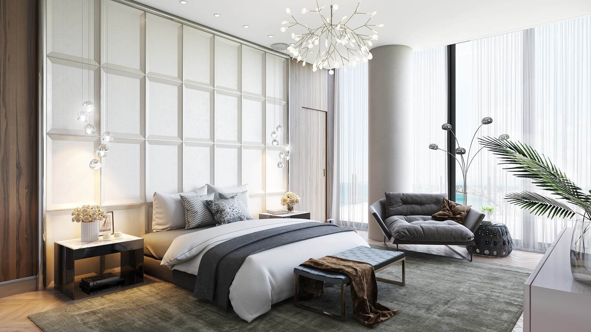 A Photoreal Bedroom 3D Rendering with Stylish Furniture and Accessories