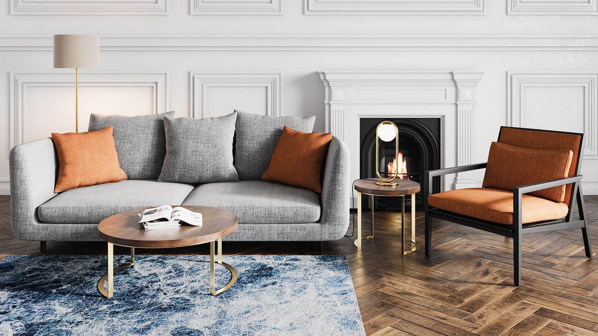 3D Rendering of a Grey Sofa