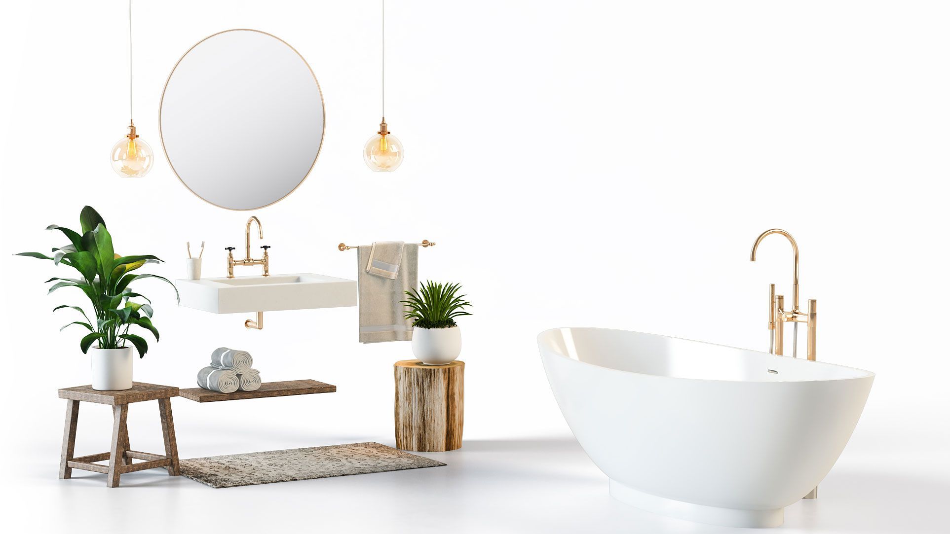 Bathroom Furniture Collection on a White Background