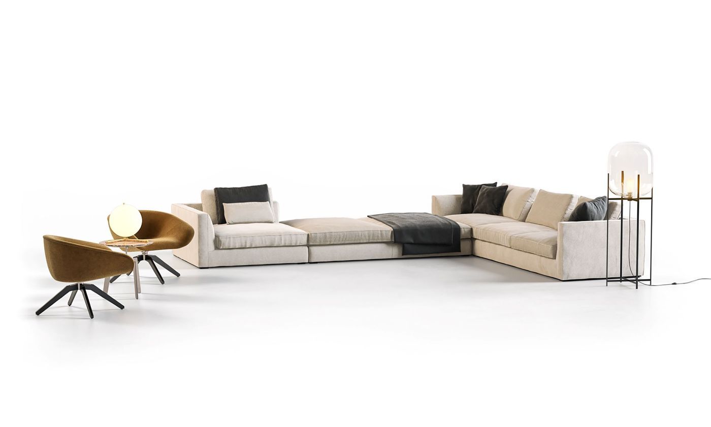 Corner sofa and armchairs on a white background