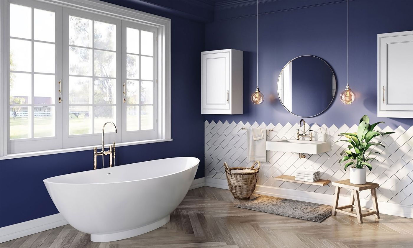 3D Rendering for a bathroom lifestyle with a white bath