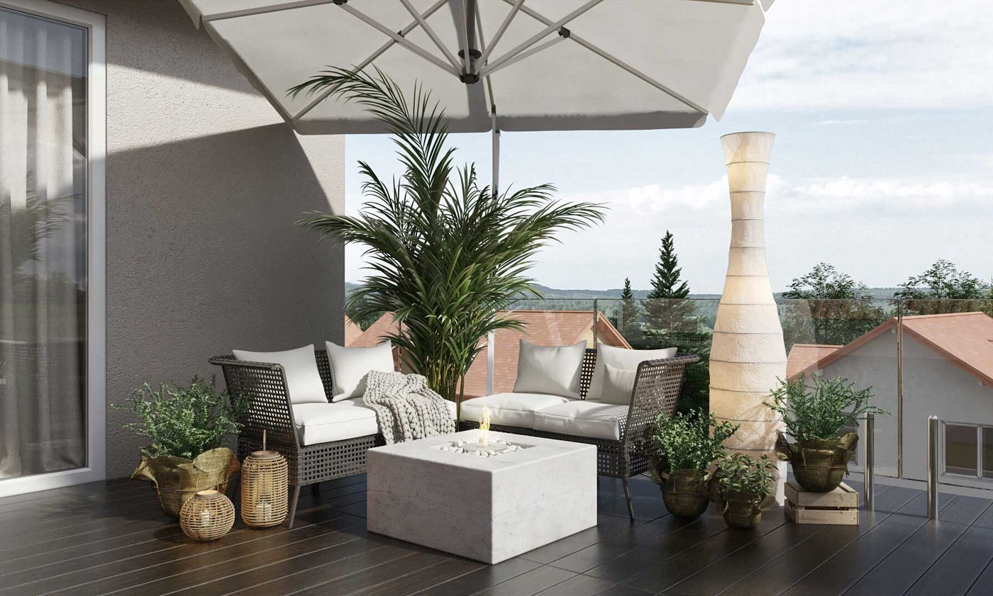 Outdoor lifestyle rendering showing furniture in a terrace scene