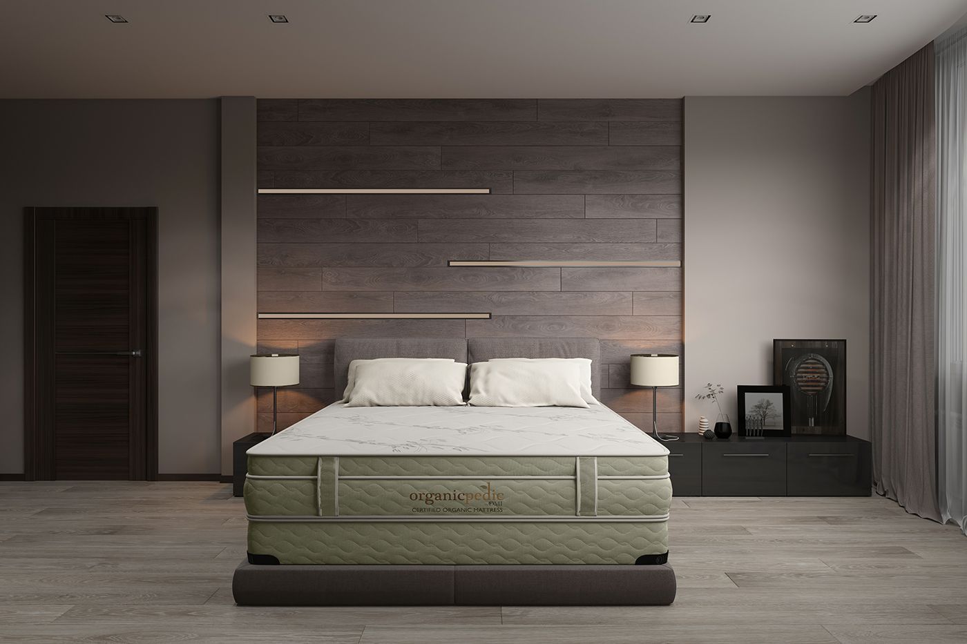 Lifestyle bedroom render in warm tones