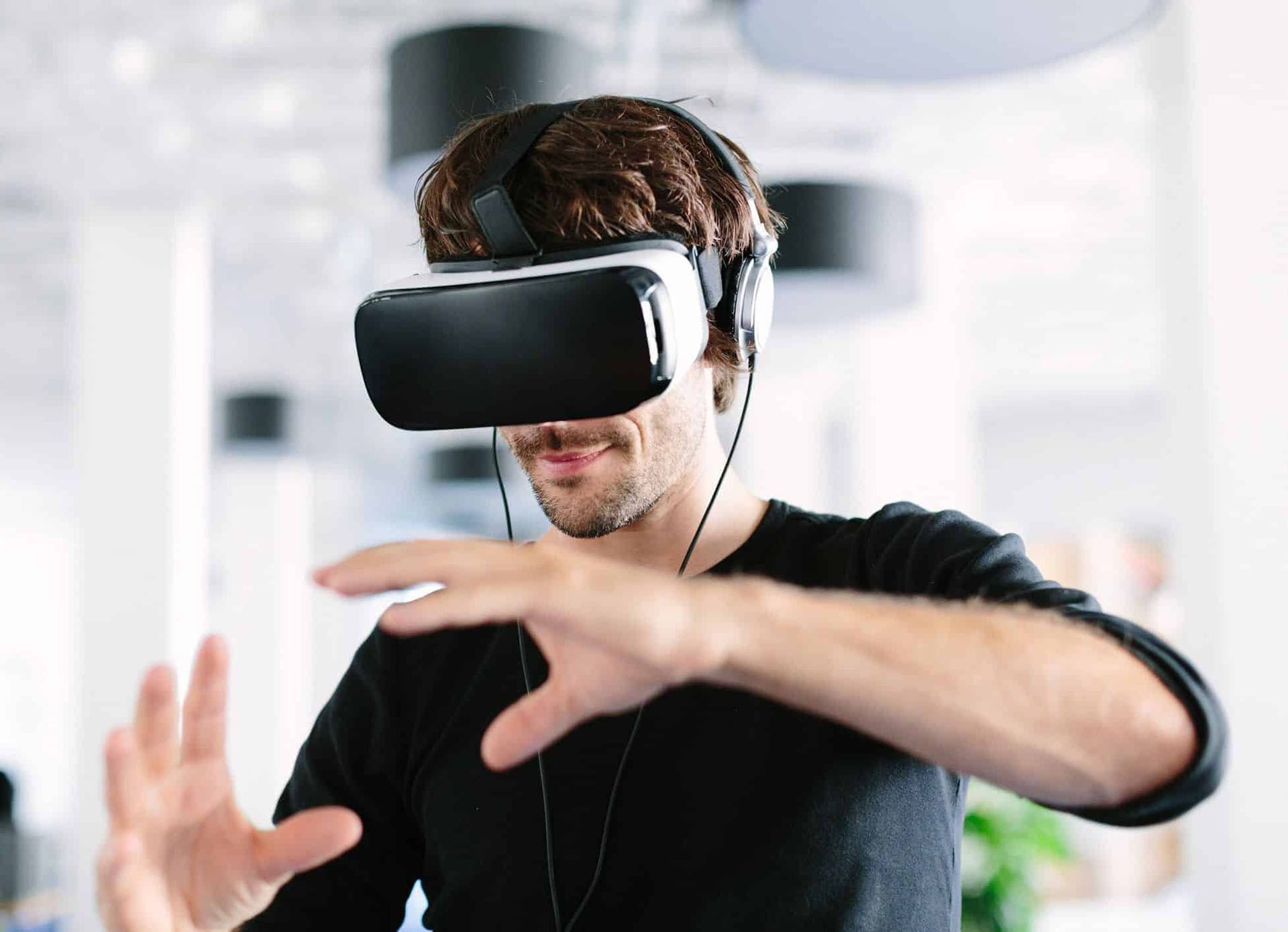 A Man Testing VR Shopping Technology