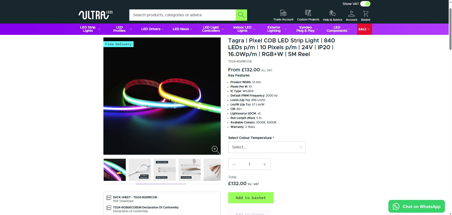 Lighting 3D rendering used within an online product listing